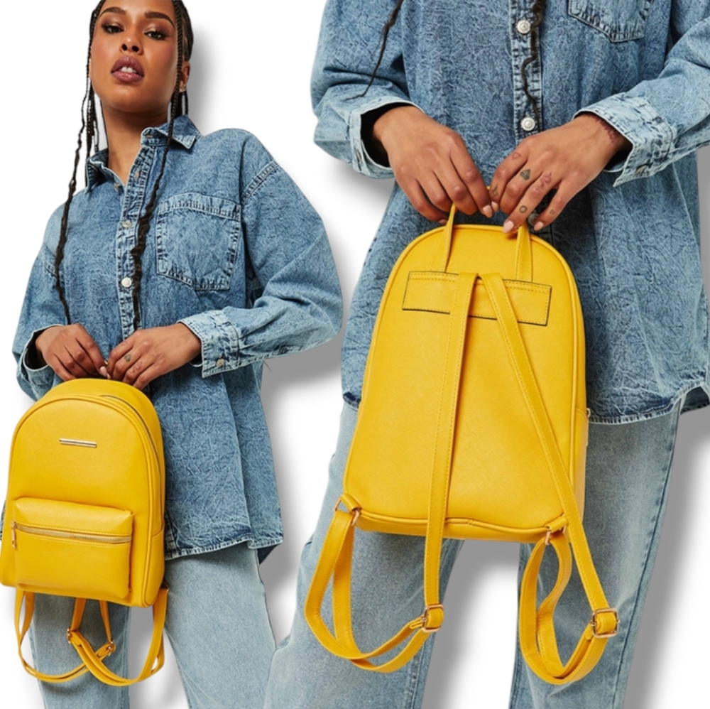 ARDENE Women's Yellow Mustard PU Leather Essential Backpack Medium